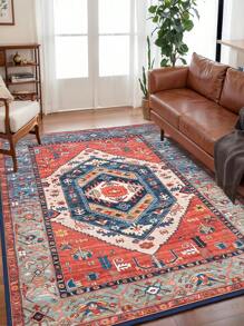 1 Stück Boho moderner Pariser Garten Blumen Teppich für Wohnzimmer, rutschfester rostfarbener Vintage Bauernhaus Teppich für Schlafzimmer, Esszimmer, Wohnheim, Büro, Heimdekoration