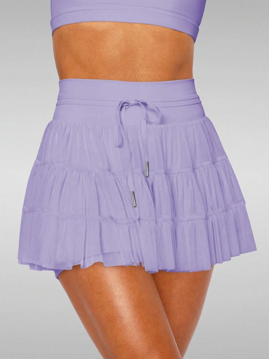 Leftear Women's Pleated Tennis Skirt High Waisted Ruffle Golf Skirts Sports Skater Athletic Running Skorts With Shorts Pockets Cute Clothes Summer - 紫色 - 查看 1