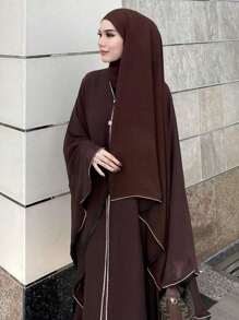 1 件女士优雅喇叭袖长裙，适合日常穿着和节日穿着，朴素的长袍