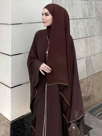 1 件女士优雅喇叭袖长裙，适合日常穿着和节日穿着，朴素的长袍