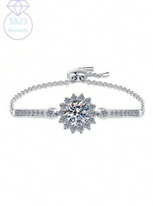 KAHOOT Pulsera de plata de ley 925 con moissanita de 5 quilates, diseño clásico y elegante de copo de nieve y girasol, adecuada para Año Nuevo y Año Nuevo, fiestas, gran regalo de joyería con aura, apropiada para parejas hombre y mujer, regalo con caja de regalo para el Día de San Valentín - Plateado - Ver 1