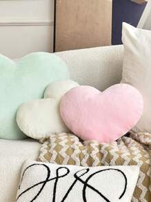 1pc枕头心形枕头可爱毛绒枕头床客厅家居装饰垫装饰美学睡前枕头适合沙发客厅床卧室 - 粉色 - 查看 7