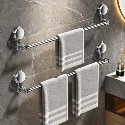 23.6 Inch Stainless Steel Bathroom Towel Bar With Suction Cup, Adjustable Towel Rack For Shower Enclosure And Bathtub, Silver