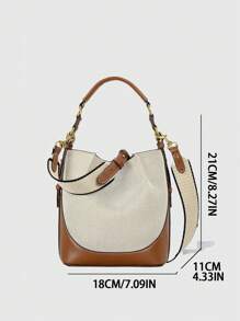 Bolso de cubo de lona con paneles de moda, bolsos de mujer diseñador de lujo de piel de PU, bolsos de hombro y cruzados con correa ancha, bolsos de mano elegantes para damas