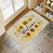 Floral Welcome Door Mat, Spring Summer Flower Front Doormat, Home Indoor Outdoor Decor Non Slip Entrance Rug 30x18 Inches