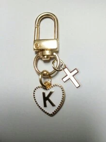 Heart Shaped Pendant Keychain, Letter Bag Charm, Cross Decor, Jesus/God Themed Keyring, Alloy Fashion Charm Keychain With Carabiner, Personalized Letter Keychain, Suitable For Backpack, Wallet, Earphone Case, Ideal Gift For Friends, Family And Couples - White - View 22