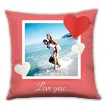 1pc Customized Photo & Text Pillowcase, Personalized Love Memorabilia, Wedding Gift, Polyester, Soft & Comfortable, Zipper Closure, Car Lumbar Pillow, Home Fashion Cushion, Suitable For Sofa, Bedroom, Study, Office, Living Room, Home Decor, Valentine's Day, Chinese New Year Decor, Ideal Valentine's Day Gift, Gift For Loved One