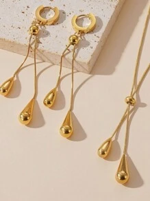 1 Set Stainless Steel 18K Plated Smooth Water Drop Pendant Jewelry Set, Fashion & Versatile, Suitable For Party, Date, Work, Holidays