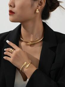 5pcs/Set Elegant High-End Geometric Alloy Bracelet, Ring, Necklace, Earrings Jewelry Set For Women, Ideal Gift For Girlfriend On Valentine's Day, Parties, Galas And Dates