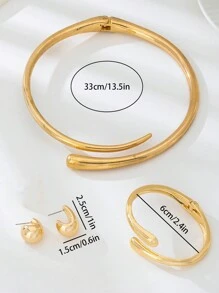 5pcs/Set Elegant High-End Geometric Alloy Bracelet, Ring, Necklace, Earrings Jewelry Set For Women, Ideal Gift For Girlfriend On Valentine's Day, Parties, Galas And Dates