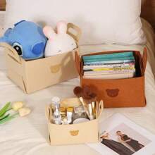 Bear Shaped Felt Desktop Storage Basket, Foldable Organizer Bin For Snacks, Toys, Cosmetics