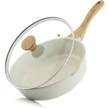SENSARTE Nonstick Deep Frying Pan Skillet, 10/11/12-Inch Saute Pan With Lid, Stay-Cool Handle, Chef Pan Healthy Stone Cookware Cooking Pan, Induction Compatible, PFOA Free (10-Inch) - White Ceramic - View 1