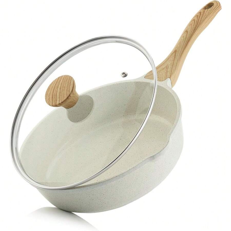 SENSARTE Nonstick Deep Frying Pan Skillet, 10/11/12-Inch Saute Pan With Lid, Stay-Cool Handle, Chef Pan Healthy Stone Cookware Cooking Pan, Induction Compatible, PFOA Free (10-Inch) - White Ceramic - View 1