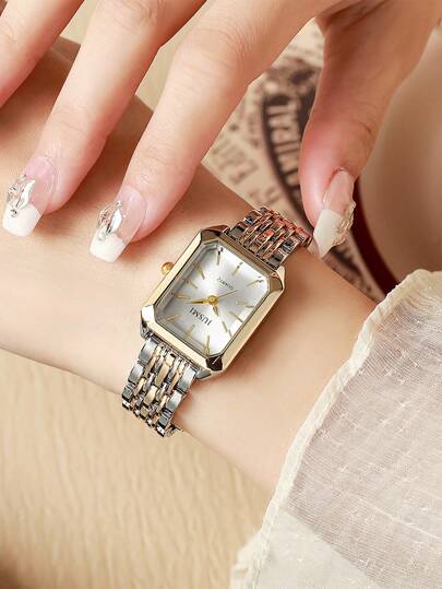 1pc Minimalist Teenager Roman Numeral Scale Dial Luxury Steel Band Quartz Watch, Suitable For Casual Wear, Birthday, Holiday Gifts