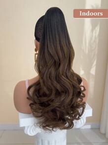 20-22 Inch Long Black Brown Ponytail Wig, Curly Clip-On Ponytail Wig, Natural Looking Synthetic Wig, For Women - Multicolor - View 6