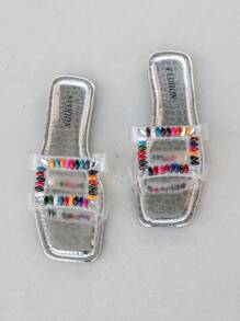 1 双夏季促销银色女童防滑拖鞋时尚动感公主风平底16-25岁女孩凉鞋适合室内外休闲多色钩环人字拖