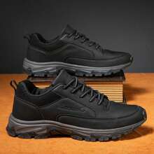 Zapatos para hombres, zapatos deportivos de cuero impermeables, zapatos deportivos de ocio para personas mayores, zapatos para correr y caminar al aire libre - Negro - Ver 15