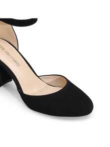Women's Ankle Strap Closed Toe Chunky Heel Pumps Low Block Round Toe Solid Color Heels Elegant Bridal Wedding Dress Pumps Shoes - 黑色 - 查看 7