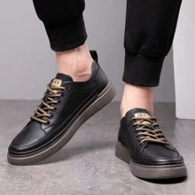 Fashionable Four Season Plus Size Men's Shoes, Casual Loafers, Men's British Korean Version, Lace Up, One Foot Kick - màu đen - Xem 4