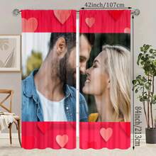 2 件定制遮光窗帘套装，个性化心形设计和照片，柔软涤纶，可机洗，适合所有季节，非常适合卧室、办公室、客厅、厨房隐私，非常适合情侣、周年纪念日、情人节