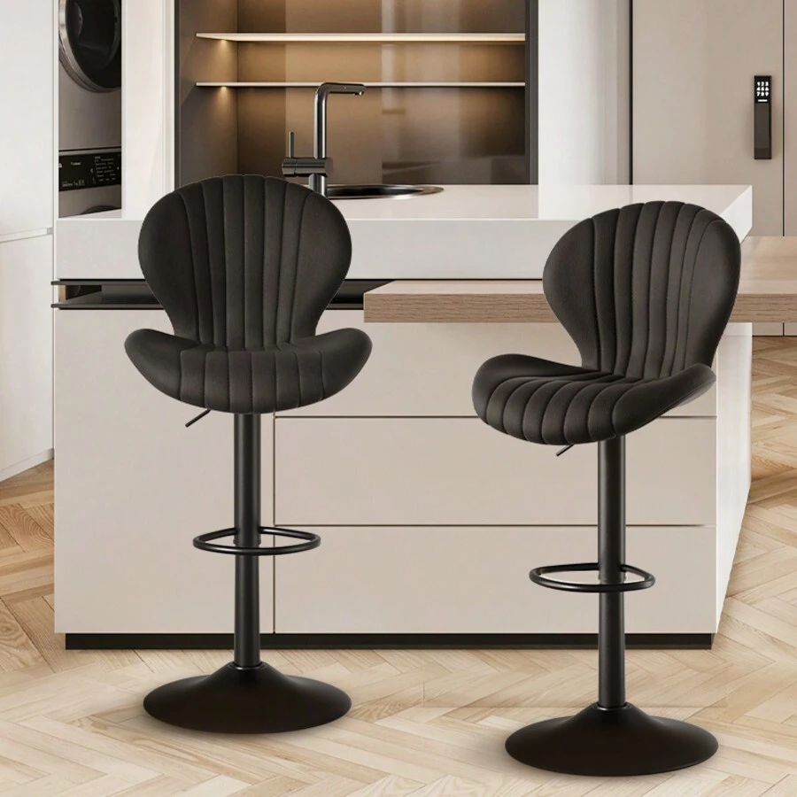 Nalupatio Bar Stools Set Of 2 |Breakfast Bar Stools •Backrest Kitchen Barstools •Bar Chair Fabrics •Modern Adjustable Swivel Gas Lift - Black - View 1