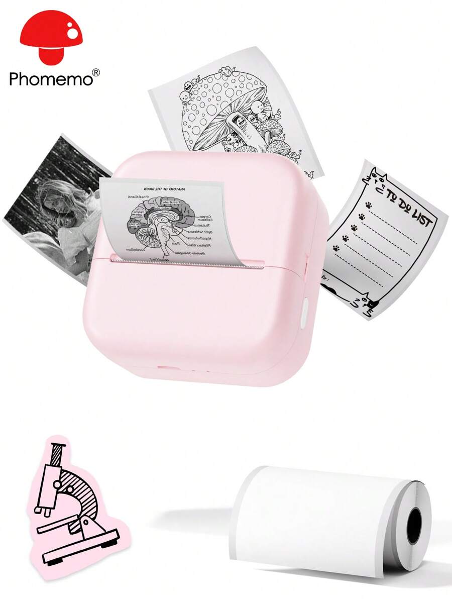 Phomemo Sticker Maker Machine - Mini Thermal Printer With 1 Roll Of Adhesive Paper (2in*21.3ft/Roll), Inkless For IPhone & Android, Portable DIY - Hồng - Xem 1