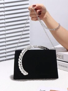 1pc Women Elegant Bling Rhinestone Embellished Evening Clutch, Shiny Crystal Decorated Handbag, Detachable Metal Chain Shoulder Strap, Suitable For Party, Wedding, Prom, Nightclub, Birthday, Anniversary Gift, Perfectly Matching With Prom Dresses For Women, Prom Accessories,Sequin Dress Women,Sparkly Dress,Elegant Dresses For Women, Prom Bag For Party