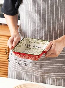 Assadeira quadrada de cerâmica pintada à mão com padrão floral vintage vermelho e alças, utensílios de cozinha para salada, grelhados, assados, sobremesas e pizzas, adequada para forno e micro-ondas