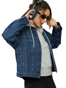 Chaqueta vaquera bicolor con capucha - Azul - Ver 7