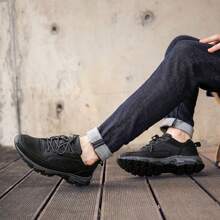 Zapatos para hombres, zapatos deportivos de cuero impermeables, zapatos deportivos de ocio para personas mayores, zapatos para correr y caminar al aire libre - Negro - Ver 6