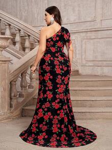 Plus Size One-Shoulder Jacquard Maxi Prom Dress, Party Dress, Wedding Guest Dress