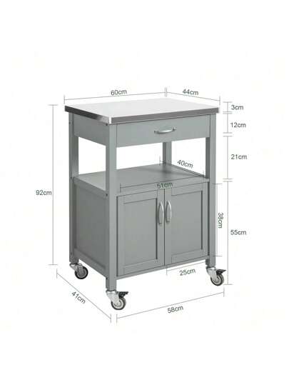 SoBuy FKW22 SCH, Kitchen Trolley Cart Storage Serving Cabinet Stainless Steel Worktop view 2