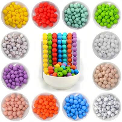 40 sztuk silikonowych koralików, 12 mm/15 mm kolorowe okrągłe koraliki zmieszane z luźnymi silikonowymi koralikami gumowymi, idealne ręcznie robione akcesoria do tworzenia biżuterii naszyjnik bransoletki breloki koraliki długopisy smycze materiały dekoracyjne do rękodzieła