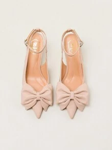 New Stylish Pointed Toe Pink Heels, Elegant Ankle Strap Bowknot Pumps, Slim High Heels For Commuting And Wedding - Baby Pink - View 4