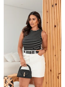 Women's Leather Skirt Shorts With 2 Leather Belts