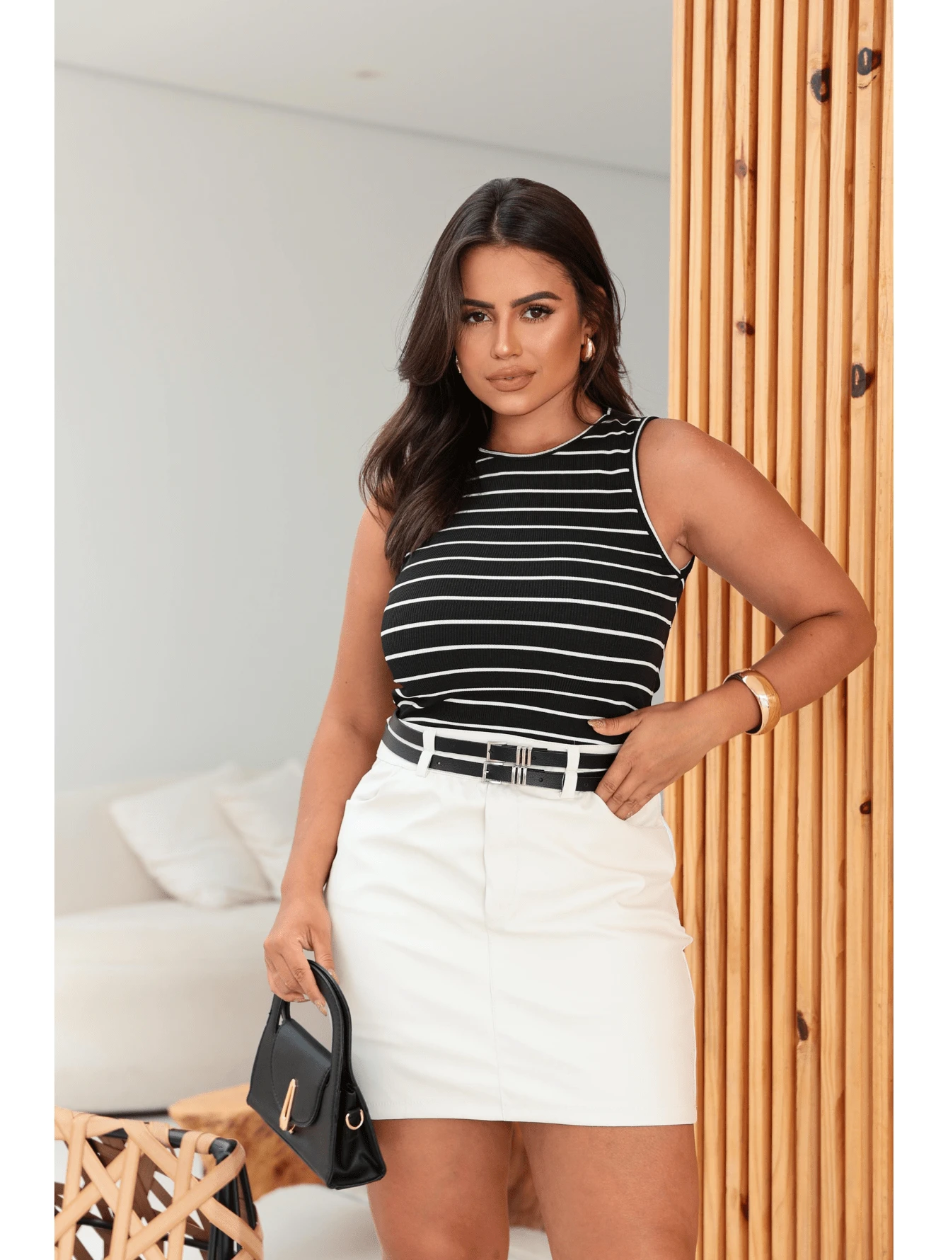 Women's Leather Skirt Shorts With 2 Leather Belts