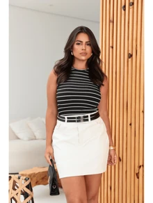 Women's Leather Skirt Shorts With 2 Leather Belts