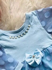 Baby Lace Dress With Pearls For Parties And Christening Baby Clothes - Baby Blue - View 2