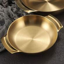 1 件不锈钢海鲜锅双柄不锈钢平底锅厨房火锅耐磨煎锅炊具厨房家用烹饪锅不锈钢炊具西班牙海鲜饭锅 - 彩色 - 查看 3