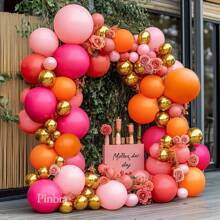 Guirnalda de globos rosa y naranja, kit de arco de globos rellenos doble de color rosa fucsia, naranja, dorado metalizado, rosa pastel, globos de látex de color rosa oscuro magenta para decoración de fiestas de cumpleaños, bodas y otoño - Naranja Quemada - Ver 2
