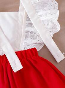 2pcs Baby Girl Sweet Cute Strawberry Embroidery Backless Sleeveless Dress With Bowknot & Headband Set, Summer - Red - View 7