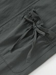 Balabala Tween Girl Drawstring Waist Pocket Design Loose Comfortable Casual Long Pants - Medium Gray - View 6