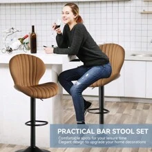 Nalupatio Bar Stools Set Of 2 |Breakfast Bar Stools •Backrest Kitchen Barstools •Bar Chair Fabrics •Modern Adjustable Swivel Gas Lift - Brown - View 5