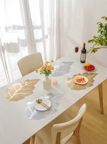 4pcs- 3D Touch Gold Leaf Shaped Place Mats, Tropical Leaves, Vinyl Tablemats Plastic Table Mats For Holiday Wedding Dining Table Decoration, Suitable For Table Centerpiece Wedding Gold Placemats Birthday New Year Tabletop Decoration - Golden Leaves - View 7