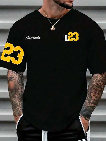 Camiseta Streetwear Masculina 100% Algodão Estampada Los Angeles 23 Camisa Unissex Premium Cor Preto