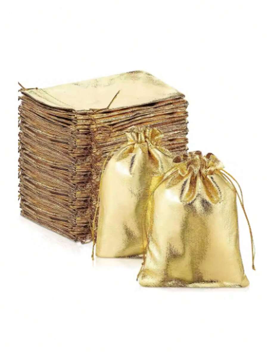 20pcs Gold Gift Drawstring Bags Pouches For Jewelry Organizers Favor Candy Bar Chocolate Package Small Businesses Supplies - Gold - View 1