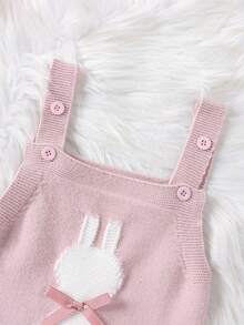 Mono de Pascua para niñas pequeñas, sin mangas, con estampado de conejito y lazo, traje de primavera para recién nacidas - Rosa - Ver 3
