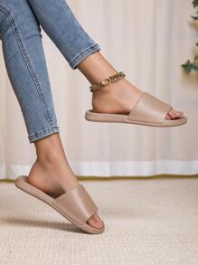 Women's Simple Slip-On Slippers, Suitable For Home, Bathroom, Indoor, Outdoor Use, Anti-Slip, Fashion, Summer