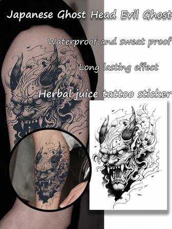 1 pieza Tatuaje temporal desechable de Fantasma japonés - Etiqueta engomada del tatuaje del jugo herbario, a prueba de agua y sudor, de efecto duradero, sin reflejo, apto para brazos, piernas, espalda y otras partes, calcomanía de transferencia