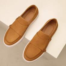 Classic Retro Casual Loafer Shoes For Men, Versatile Comfortable Slip-On Suede Leather Oxford Dress Shoes For Business, Formal Events, Oversized - Brown - View 6